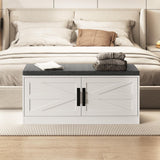 Giantex Shoe Storage Bench with Cushion, 2-Tier Entryway Bench w/2 Barn Doors & 2 Adjustable Shelves, Farmhouse Shoe Storage Cabinet for Entryway, Living Room, Hallway, Bedroom, White Giantex