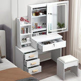 WIIS' IDEA Vanity Desk with Lights,Makeup Vanity with Mirror,Small Vanity with 4 Drawers&Storage Shelves,Vanity Desk with LED Lights,Extra Large Sliding Mirror,3 Lighting Modes,Brightness Adjustable WIIS' IDEA