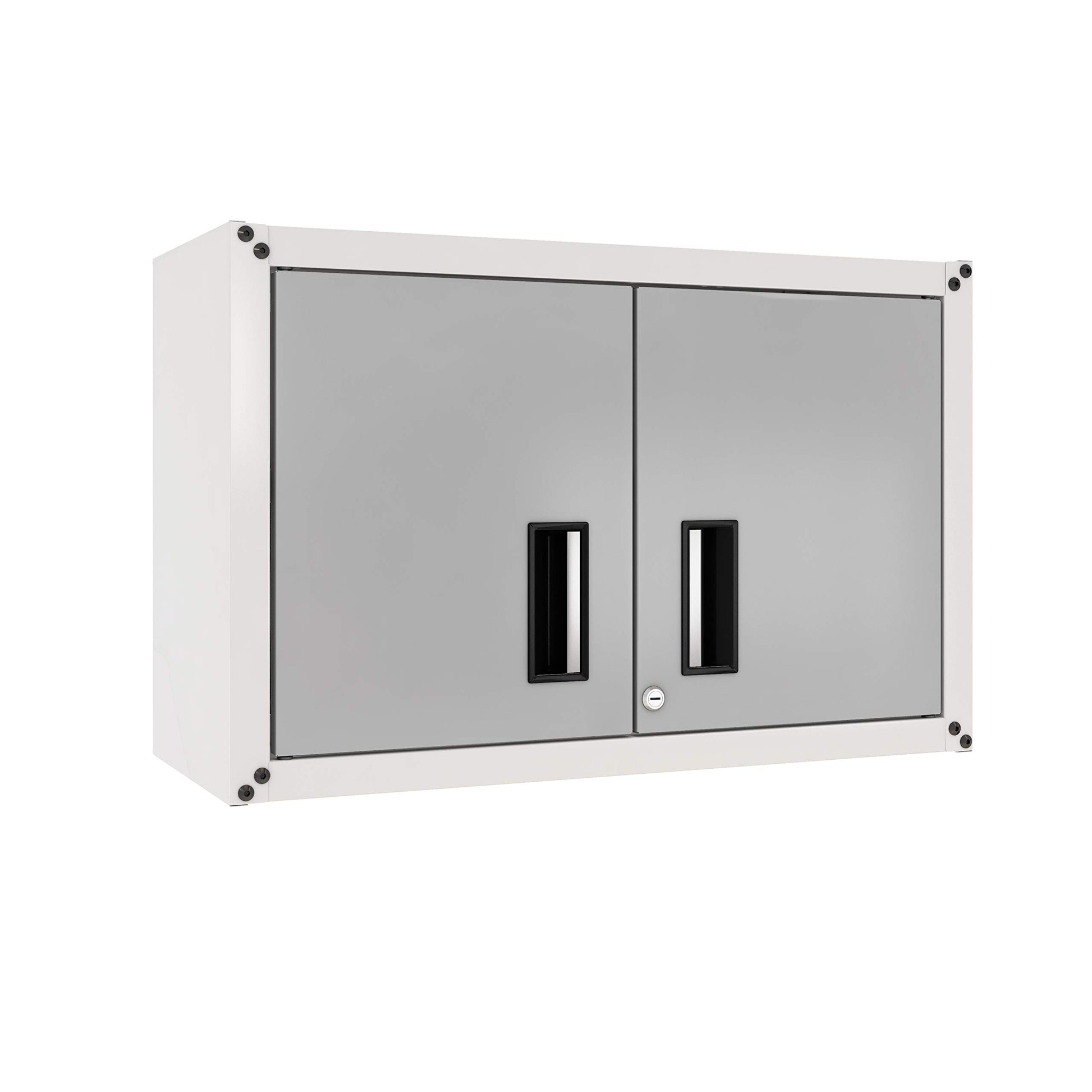 itbe Ready-to-Assemble Floating Garage Storage Cabinet - Wall Mount Garage Cabinet w/Lockable 2 Doors, 44 lbs Shelf Capacity, Removable Shelf, Small Steel Metal Cabinet (White and Grey) - WoodArtSupply