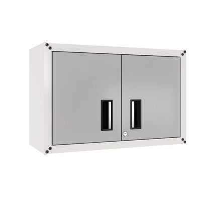 itbe Ready-to-Assemble Floating Garage Storage Cabinet - Wall Mount Garage Cabinet w/Lockable 2 Doors, 44 lbs Shelf Capacity, Removable Shelf, Small Steel Metal Cabinet (White and Grey) - WoodArtSupply