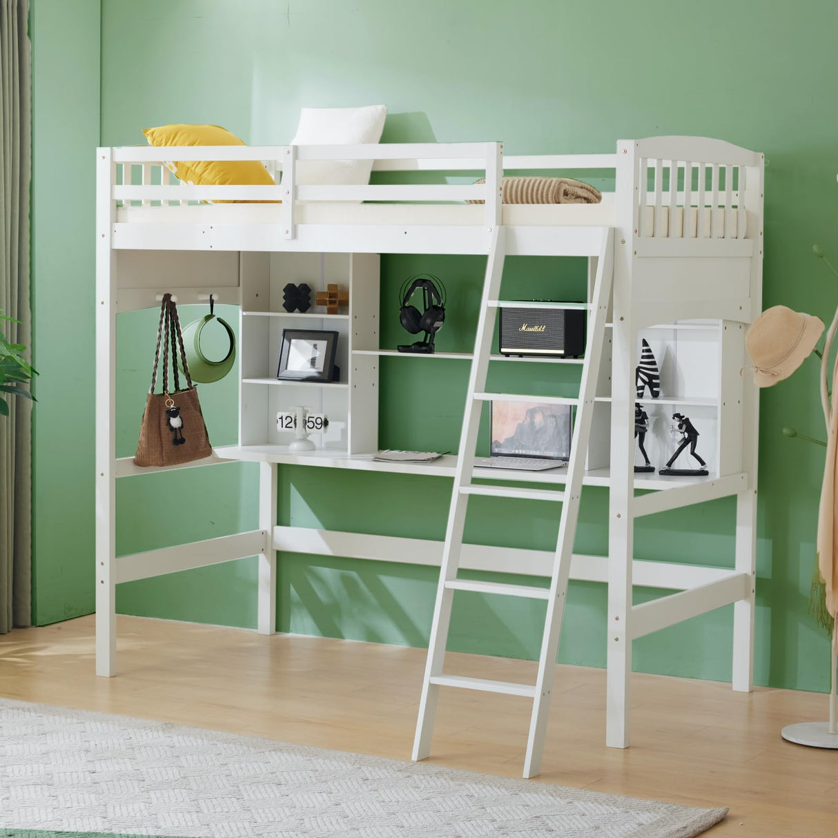 VINGLI Space-Saving Twin Loft Bed with Desk & Bookshelf for Kids and Teens VINGLI