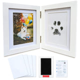 Green Pollywog | Paw Print Pet Keepsake Hinge Photo Frame + Ink Pad Kit | Dog Paw Print Kit | Extra-Large Ink Pad Included | 4 x 6 Picture Openings Green Pollywog