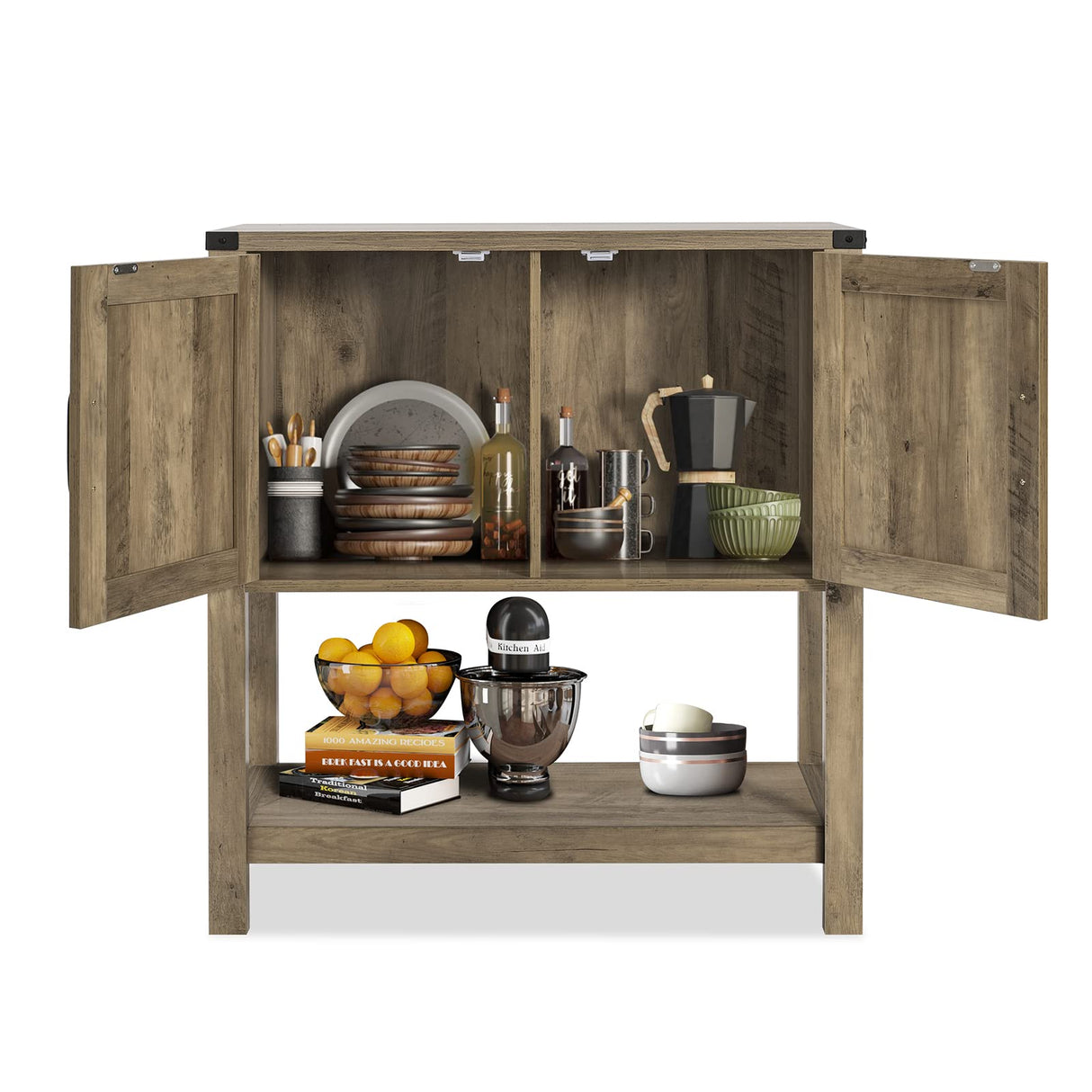 Mufico Grey Console Table with 2 Storage Cabinets – Multifunctional Entryway, Sofa, and Coffee Bar Station Cabinet Mufico