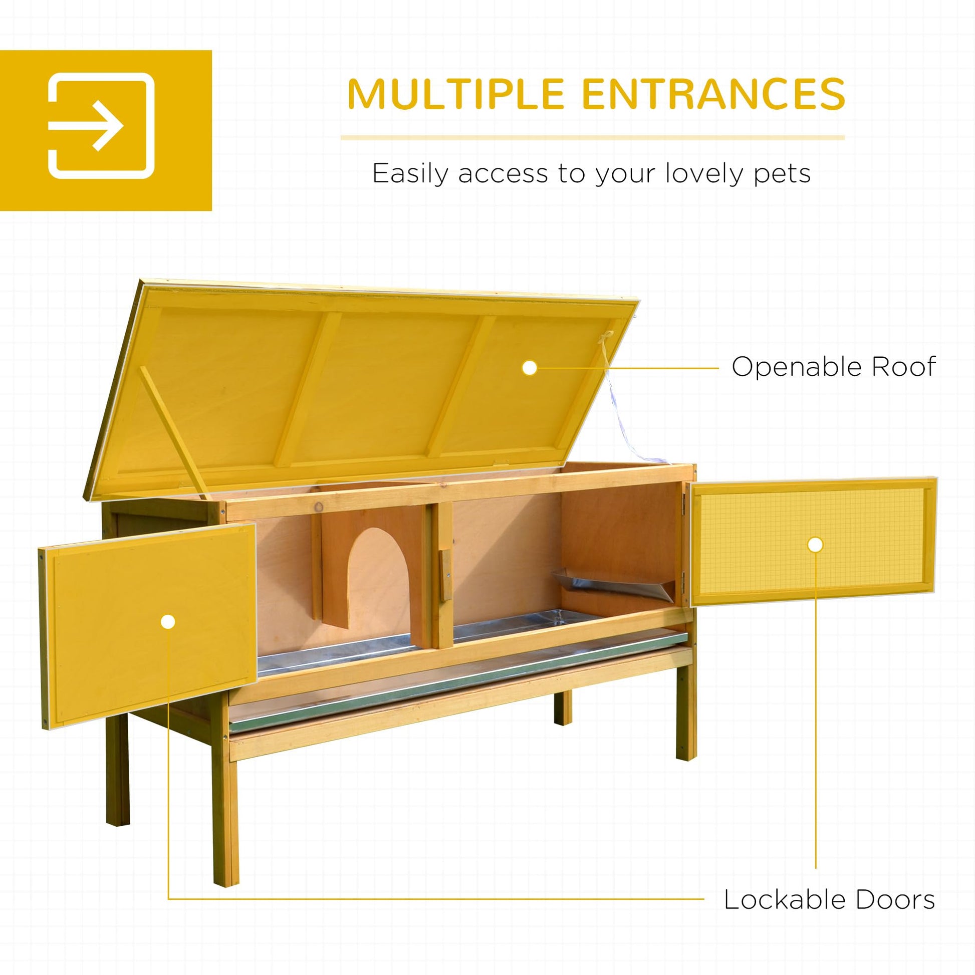 PawHut Wooden Rabbit Hutch Bunny Cage with Openable Waterproof Roof, No Leak Tray Sturdy Fir Wood Build for Indoor/Outdoor - WoodArtSupply