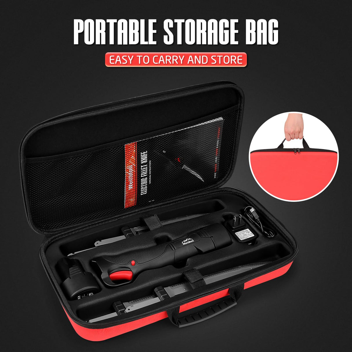 WellMall Cordless Electric Fillet Knife - Electric Fillet Knife for Fish with 4 Stainless Steel Blades, Cordless, with Safe Lock, Non-Slip Grip Handle WellMall