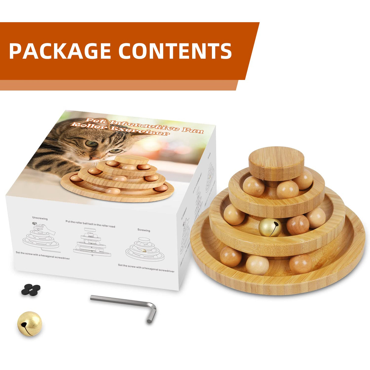 DoogCat Cat Ball Track Toy,Kitty Toys Roller,3-Level Ball Tower with 9 Removable Balls,Interactive Cat Toy, DIY Circle Fun Toy for Kitten Mental Physical Exercise - Medium Size DoogCat