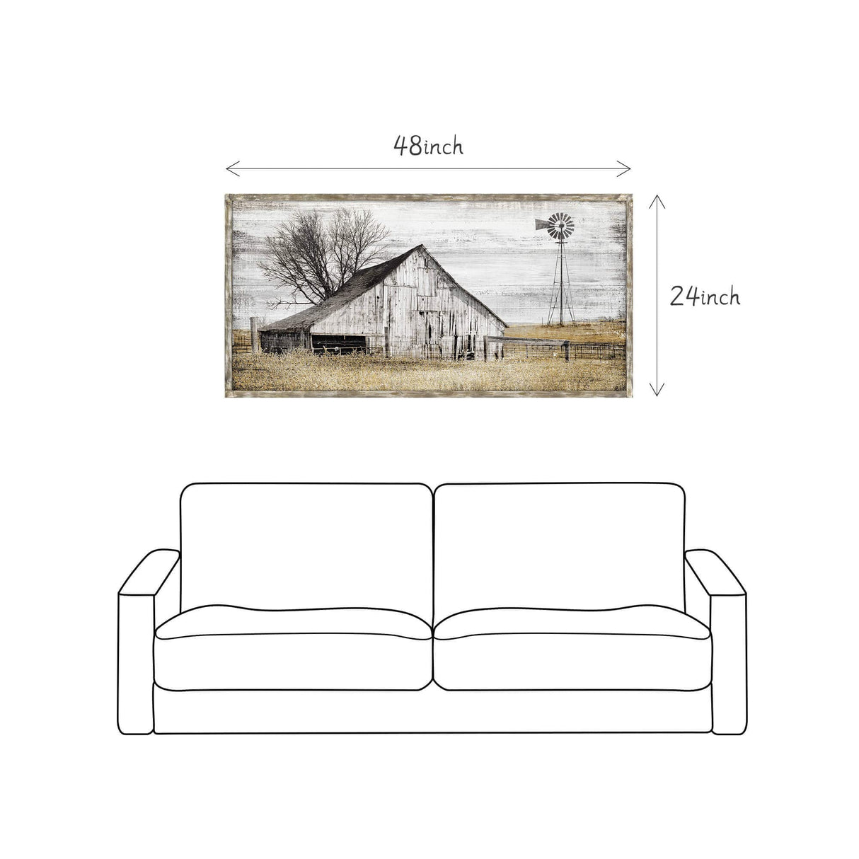 Farmhouse Framed Wall Art Picture: Rustic Barn Farm Wood Artwork Decor Large Country Landscape Windmill Print Horizontal Panoramic Countryside Rural Nature Scene Painting for Living Room Bedroom SD SOFT DANCE