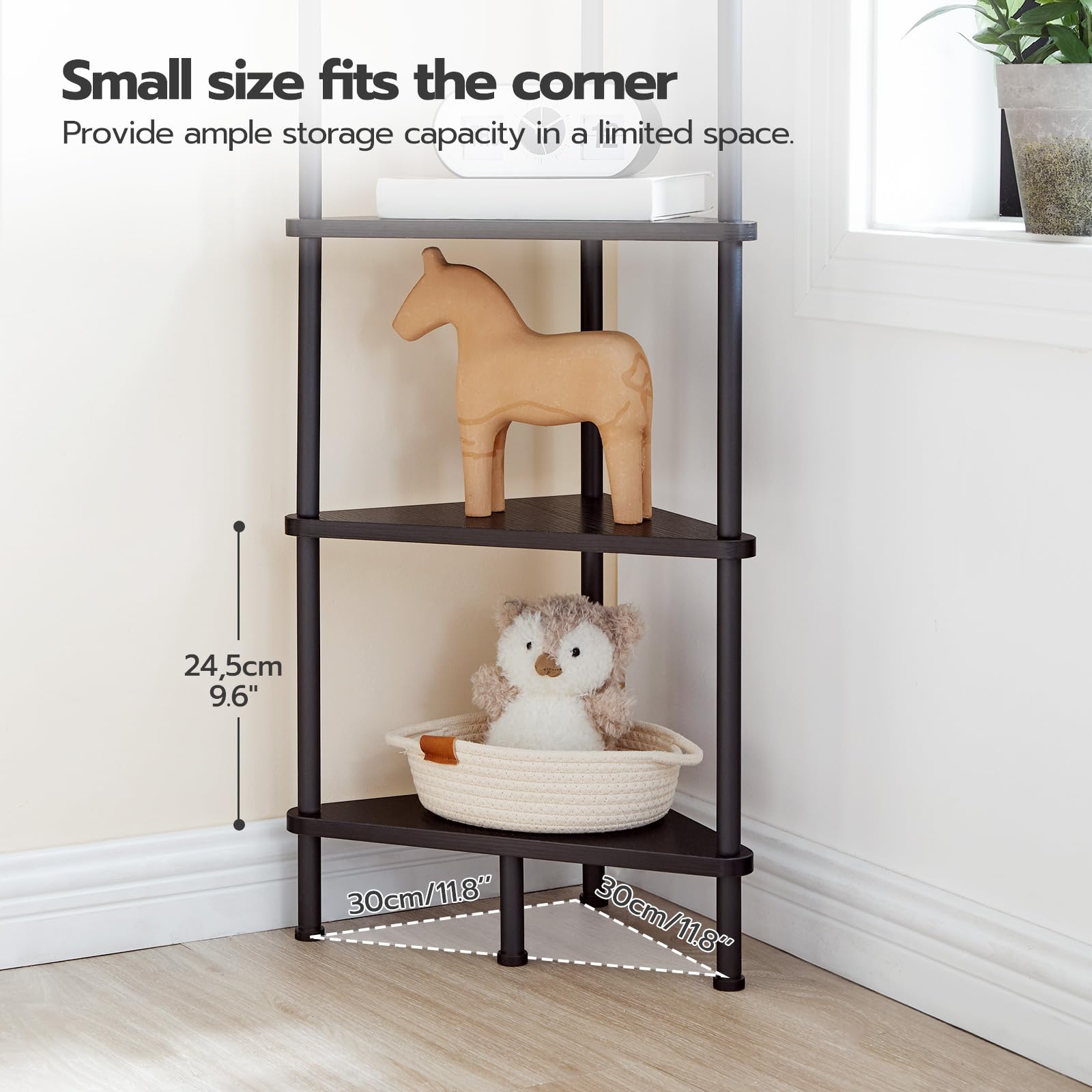 HOOBRO Industrial 6-Tier Corner Shelf – Stylish Black Wall Bookshelf for Small Spaces - WoodArtSupply