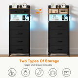 REAHOME 41 Inch Tall Nightstand with Charging Station, LED Night Stand with 6 Fabric Drawers, Bed Side Table with 3-Tier Wood Storage Shelves for Bedroom, Office, Small Spaces, Dark Gray REAHOME