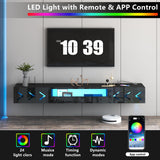 ANTISTA Floating TV Stand, 71" Floating Entertainment Center Wall Mounted,Floating Wall Mounted TV Shelf with Led Lights and Power Outlet,Modern High Gloss tv Cabinet Media Console with Storage ANTISTA