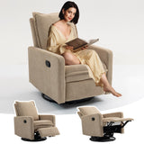 Rocker Recliner Chair for Adults, Swivel Rocker Recliner Chairs with Armrests, Glider Recliner Nursery Chair with Black Metal Base, Small Recliners for Small Spaces, Living Room (Camel) Anwick