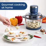 La Reveuse Food Processor,Electric Food Chopper with 7-Cup (1.7L) Glass Bowl, 4 Bi-Level Blades for Chopping,Grinding,Mincing,Whisking,Meal Prep,300W,Blue La Reveuse