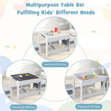 GLACER Kids Table and Chairs, 3 in 1 Wooden Activity Table with Storage, Reversible Tabletop, Chalkboard for Crafts, Drawing, Reading, Toddler Table and Chair Set for Playroom, Easy to Clean(Grey) GLACER