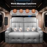 RV Loveseat Recliner Sofa, Oversized Massage Wall Hugger Recliner Couch with Side Pockets, Cup Holders, Reclining Sleeper, 150° Adjustable Recline & Padded Armrests, for RV (Light Gray, Loveseat) Tiooii