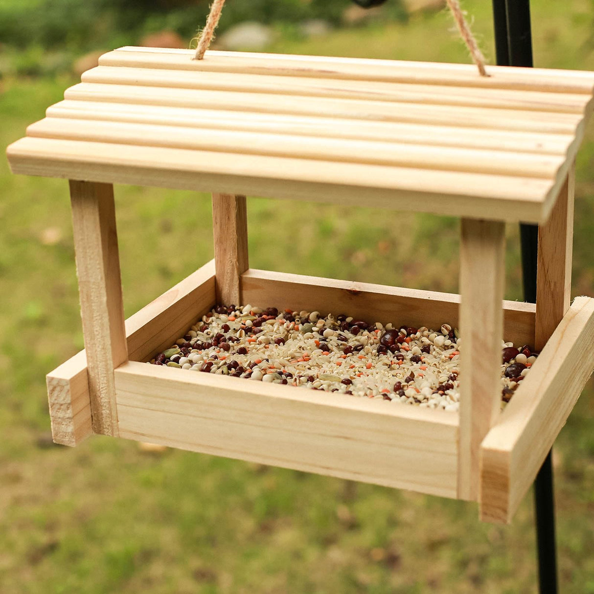 STARSWR Bird Feeders for Outside Hanging, Wild Bird Feeder House for Cardinals Finches Wooden Bluebird Feeder Mealworm Feeder Outdoor Wood Platform Bird House Feeder STARSWR