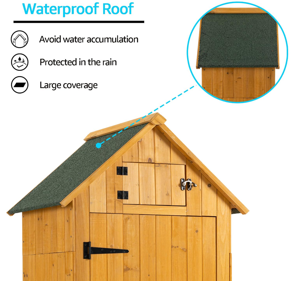 Outdoor Storage Cabinet, Garden Wood Tool Shed, Outside Wooden Shed Closet with Shelves and Latch for Yard, Patio, Deck and Porch,30.3”L X 21.3”W X 70.5”H (Natural) Anwick