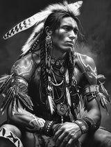 American Native Indian Man Black and White 5D Diamond Art Painting for Adults Full Drill Round Diamond Paint by Number Kits for Beginners Gems Cross Stitch for Wall Decor 15.8x19.8inch(2) Generic