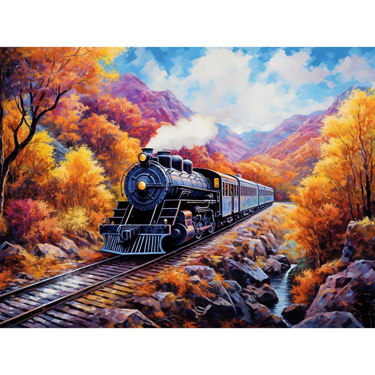 Amz Camel DIY 5D Diamond Art Kits (12 * 16 Inch),Mosaic Diamond Painting, Art for Train, Embroidery Full Drill for Landscape, Art Kits Rhinestone Craft for Home Wall Decor Amz Camel