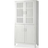 MISHAO 71" Kitchen Pantry Storage Cabinet, Tall Storage Cabinet with Rattan Doors & Adjustable Shelves, Freestanding Cupboard Wood Pantry for Kitchen, Living Room, Dining Room Hallway, White MISHAO