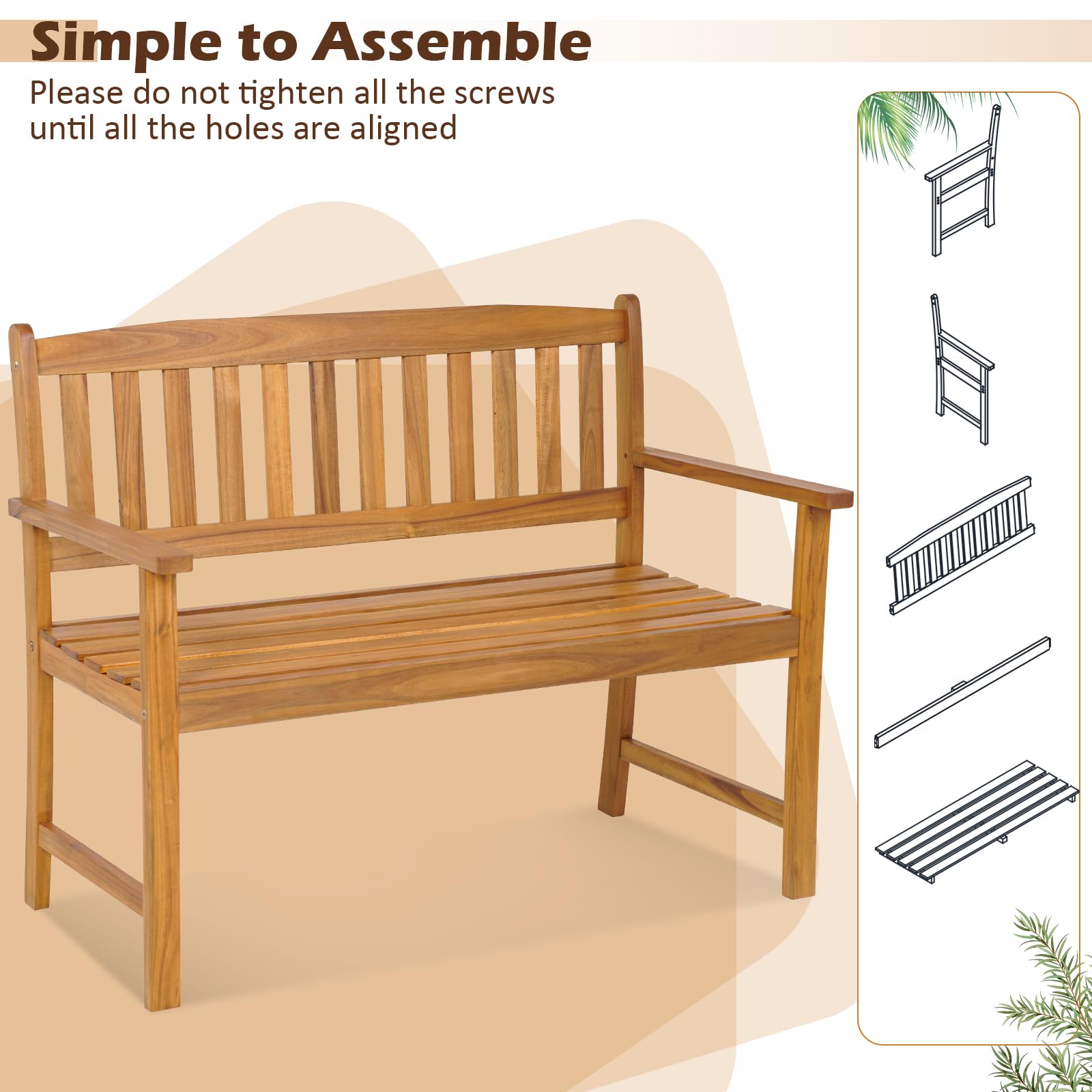 Tangkula 2-Person Outdoor Acacia Wood Garden Bench with Backrest and Armrests - WoodArtSupply