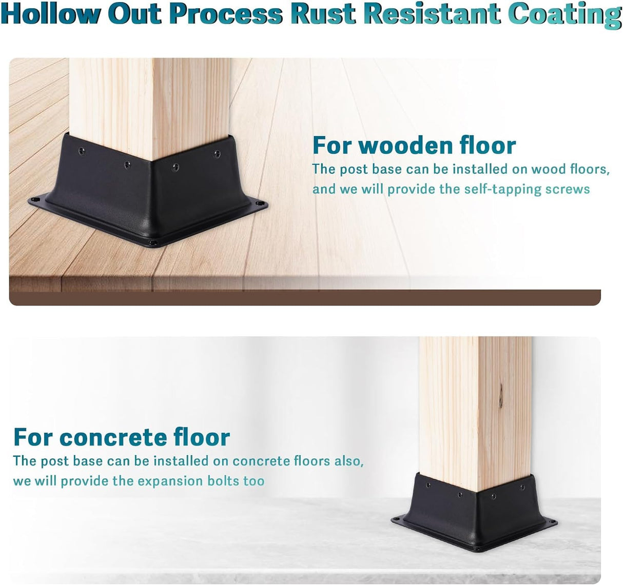 Vigtayue 4x4 Post Base, 6 Pcs, Black Powder Coated Steel, Floor & Wall Mount, Fits 3.6"x3.6" Wooden Posts, Deck, Porch, Railing Support Vigtayue