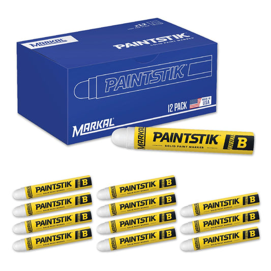 Markal 12-Pack White Paint Markers - Permanent, Waterproof & UV Resistant for Metal, Wood, Tires - Home & Industrial Use, Fade-Resistant, Made in USA - Works on Oily, Icy, Wet, Dry & Cold Surfaces