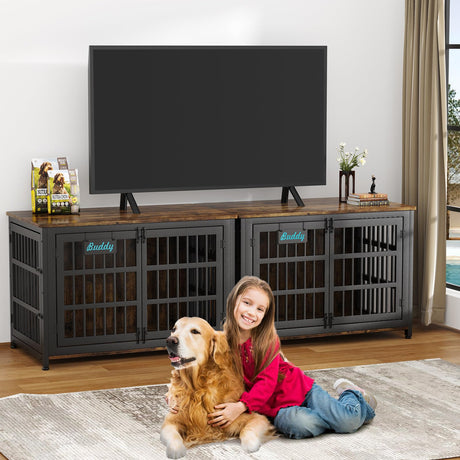 EasyCom XXL Dog Crate Furniture with Name Tag, Heavy Duty Dog Kennel Indoor for Large Dogs, Escape-Proof and Chew-Proof Dog Cage for high Anxiety Dog, Decorate House as TV Stand, End Table EasyCom
