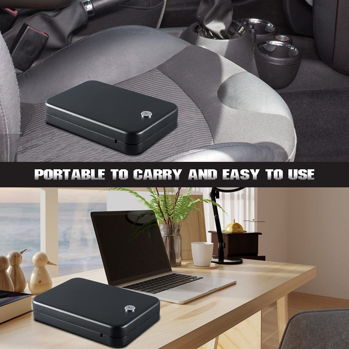 Dalmbox Car Gun Safe for Pistols Small Handgun Lock Box with Key Lock Portable Travel Pistol Safe for Car, Home, Travel (9.4" X 6.4" X 1.8") Dalmbox