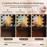 FIONESO Makeup Vanity Desk with Mirror & Lights, Vanity Desk with 4 Drawers & Charging Station, Dressing Vanity Table with Open Storage Shelves, 3 Color Modes, Vanity Table for Bedroom, Black FIONESO