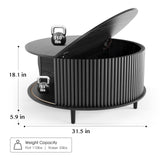 JOINICE,Round Coffee Table with Storage,Mid Century Modern Coffee Table with Sliding Cabinet Door,Wood Coffee Table for Living Room,31.5" Small Center Table,Black JOINICE