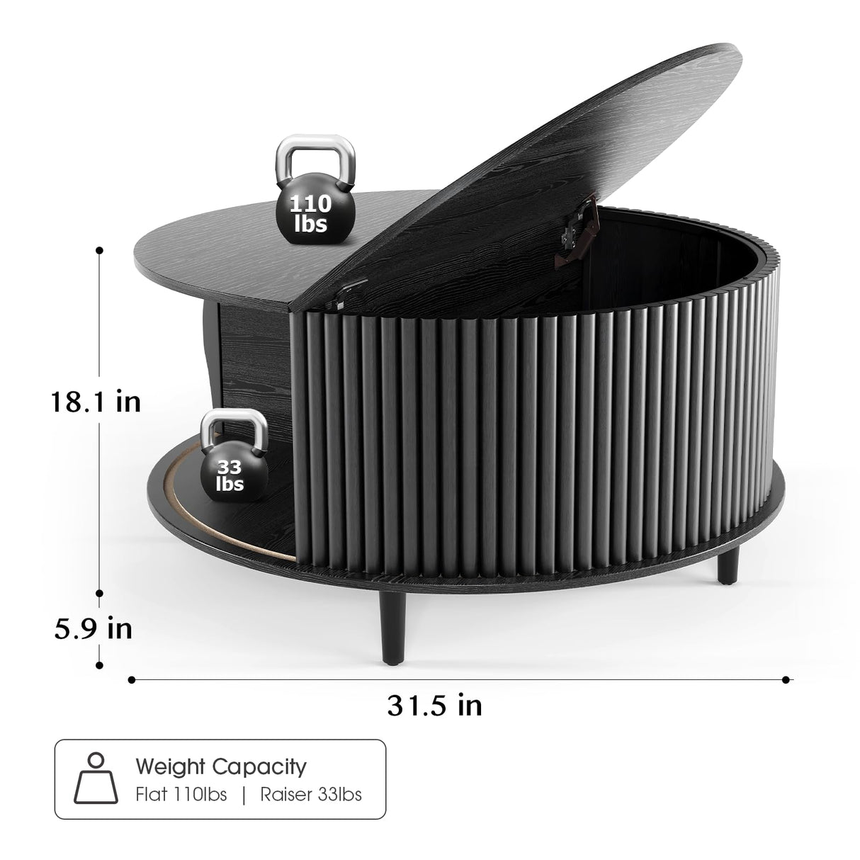 JOINICE,Round Coffee Table with Storage,Mid Century Modern Coffee Table with Sliding Cabinet Door,Wood Coffee Table for Living Room,31.5" Small Center Table,Black JOINICE