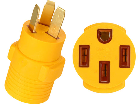 Kanayu 3 Prong Stove Adapter Compatible with NEMA 10-50P to 14-50R Adapter 3 Prong Male Plug to 4 Female Receptacle 50Amp EV Charger Generator Welder Dryer Power Cord Connector(Yellow) Kanayu