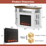 Furmax Fireplace Corner TV Stand for TV Up to 55 Inch, Modern TV Console with 18 Inch Electric Fireplace, Entertainment Center with Open Shelf and Storage Cabinets for Living Room, Antique White Furmax