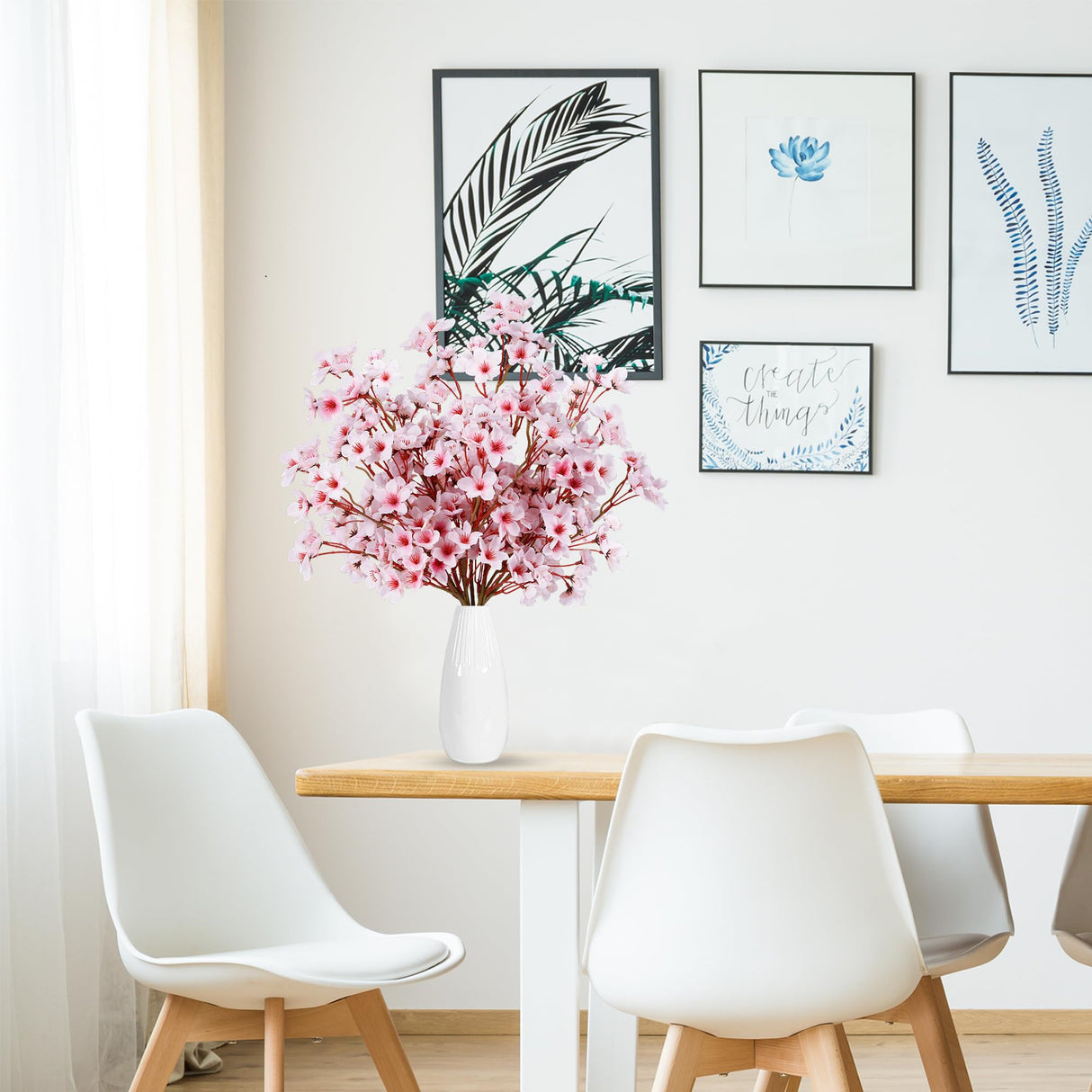 Sggvecsy Artificial Cherry Blossom Flowers 4 Pcs Faux Cherry Blossom Stems Faux Silk Cherry Blossom Branches 15.7’’ Fake Peach Flowers for Vase Arrangements Home Wedding Table Decor (Pink) Sggvecsy