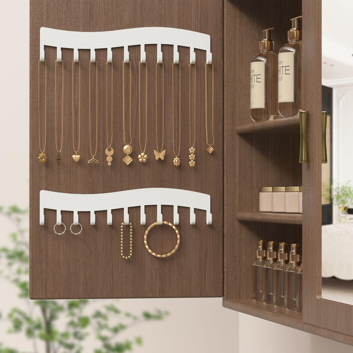 Josmimic Wall Necklace Organizer Holder: Wall Mounted Jewelry Hanging Storage Necklaces Display Hanger White Josmimic