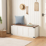 HOOBRO Storage Bench, 47.2”Toy Box Organizer with Safety Hinges, Farmhouse Wooden Storage Chest, for Hallway, Bedroom, Living Room, White and Walnut WH520CW01 HOOBRO