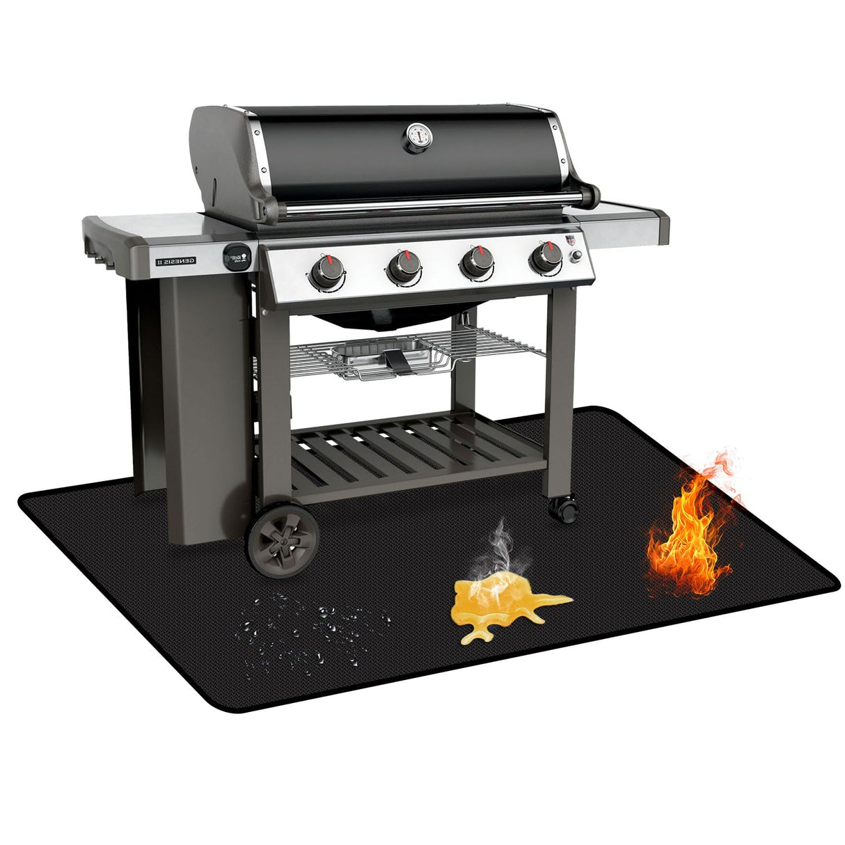 Rumlick 75 x 48 inch Under Grill Mats for Outdoor Grill, Oil and Waterproof, Double-Sided Fireproof Mat Fire Pit Mat Fireplace Mat Outdoor BBQ Mat for Protecting Deck and Lawn rumlick