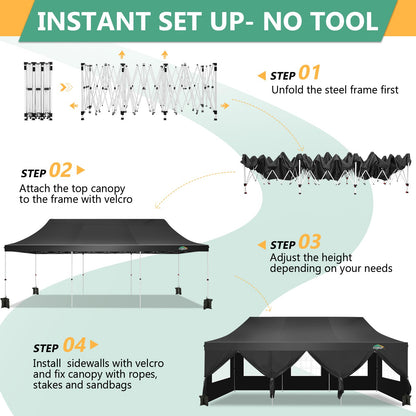 COBIZI 10x30 Pop Up Canopy Tent with 8 Removable Sidewalls Ez Pop Up Party Tent 10x30 Waterproof Instant Shelter UPF50+ Outdoor Canopy Tent for Parties Wedding Events,with Roller Bag&4 Sandba - WoodArtSupply