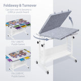 Tektalk 2000 Piece Foldable Felt Jigsaw Puzzle Board with Height Adjustment, Puzzle Table with 2 Felt Cover & 8 Sorting Trays/Drawers, Easel with Legs, Enclosed with 4 Roller Wheels - Light Gray Tektalk