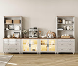 WAMPAT Entertainment Center with Bookshelves with Glass Doors & Drawer, Farmhouse Wall Unit TV Stand for TVs up to 75", Media Console Table for Living Room, Bedroom & Home Theater, White WAMPAT