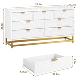 Dresser for Bedroom, 53.5" Wide Dresser Organizer, 7 Drawer with Golden Metal Handle and Legs, Modern Chest of Drawers for Closet, Hallway, Living Room, Entryway, White GAOMON