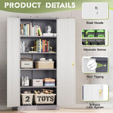 Crownland 72” Metal Storage Cabinet, Lockable Garage Storage Cabinets, High Office Storage Cabinet with Adjustable Shelves for Garage, Home Office, Classroom, Pantry, File(Grey White) Crownland