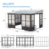 SHPAI 10x12FT Wall Mounted Sunroom, Outdoor Permanent Lean-to Solarium with Detachable Polycarbonate Roof, 2 Lockable Sliding Doors, Aluminum Gazebo Against The Wall Sun Room for Garden Patio Deck SHPAI