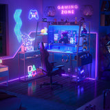 armocity L Shaped Gaming Desk with Hutch & Shelves, 47'' Gaming Computer Desk with LED Lights & Outlets, PC Gaming Desk with Storage & Monitor Stand, Grey Oak armocity