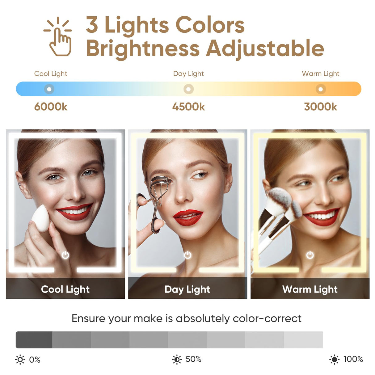 Farmhouse Makeup Vanity Desk with Mirror and Lights, Makeup Vanity with Open Shelves & Power Strip, 3 Lighting Modes Adjustable Brightness, Vanity Table Set with 3 Drawers & 2 Side Cabinet for Bedroom ivaniti