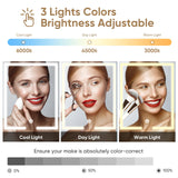 Farmhouse Makeup Vanity Desk with Mirror and Lights, Makeup Vanity with Open Shelves & Power Strip, 3 Lighting Modes Adjustable Brightness, Vanity Table Set with 3 Drawers & 2 Side Cabinet for Bedroom ivaniti