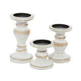 Deco 79 Wood Decorative Candle Holder Turned Style Candle Stand, Set of 3 Candlestick Holder 8", 6", 4"H, White Deco 79