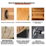 Outdoor Sauna 2 Person, Home Wooden Barrel Traditional Wood Sauna Room with Asphalt Shingle Roof, 220V Steam Spa, 4.5 kw Electric Heater with Sauna Stone, Water Bucket, Spoon, Light, Canadian Hemlock Smartmak