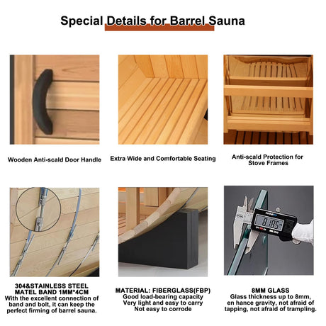 Outdoor Sauna 2 Person, Home Wooden Barrel Traditional Wood Sauna Room with Asphalt Shingle Roof, 220V Steam Spa, 4.5 kw Electric Heater with Sauna Stone, Water Bucket, Spoon, Light, Canadian Hemlock Smartmak
