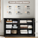 Loomie Farmhouse 6 Drawers Double Dresser for Bedroom, Modern White Dresser Chest of Drawers, Wide Dressers Organizer, Accent Storage Cabinet for Closet, Living Room, Hallway, Black Loomie